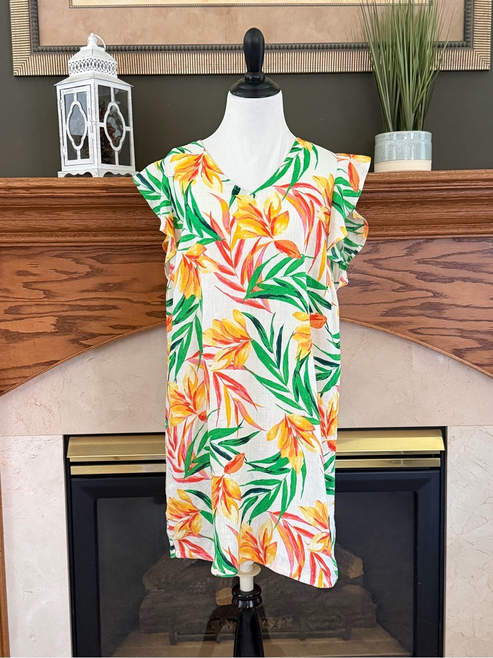 Nicole Miller New York Linen Tropical Floral Dress Size Medium NWOT